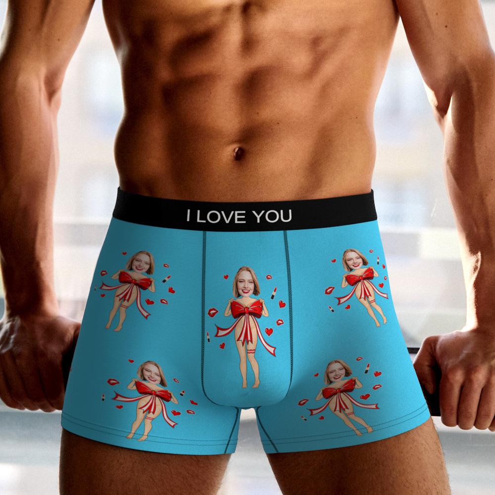 Custom Photo Boxer Red Bow AR View - Personalized Couple Men's boxer briefs