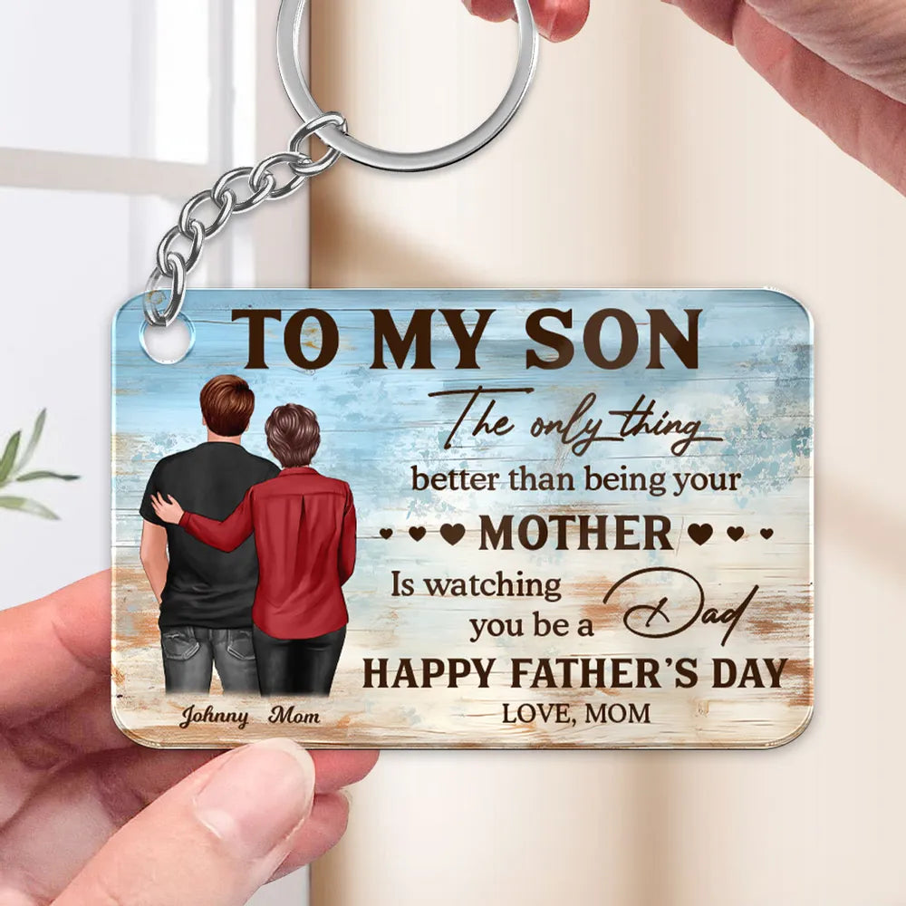 To My Son from Mom – Personalized Father’s Day Keychain, Heartfelt Wall Art Gift for Son, Emotional Gift for New Dad