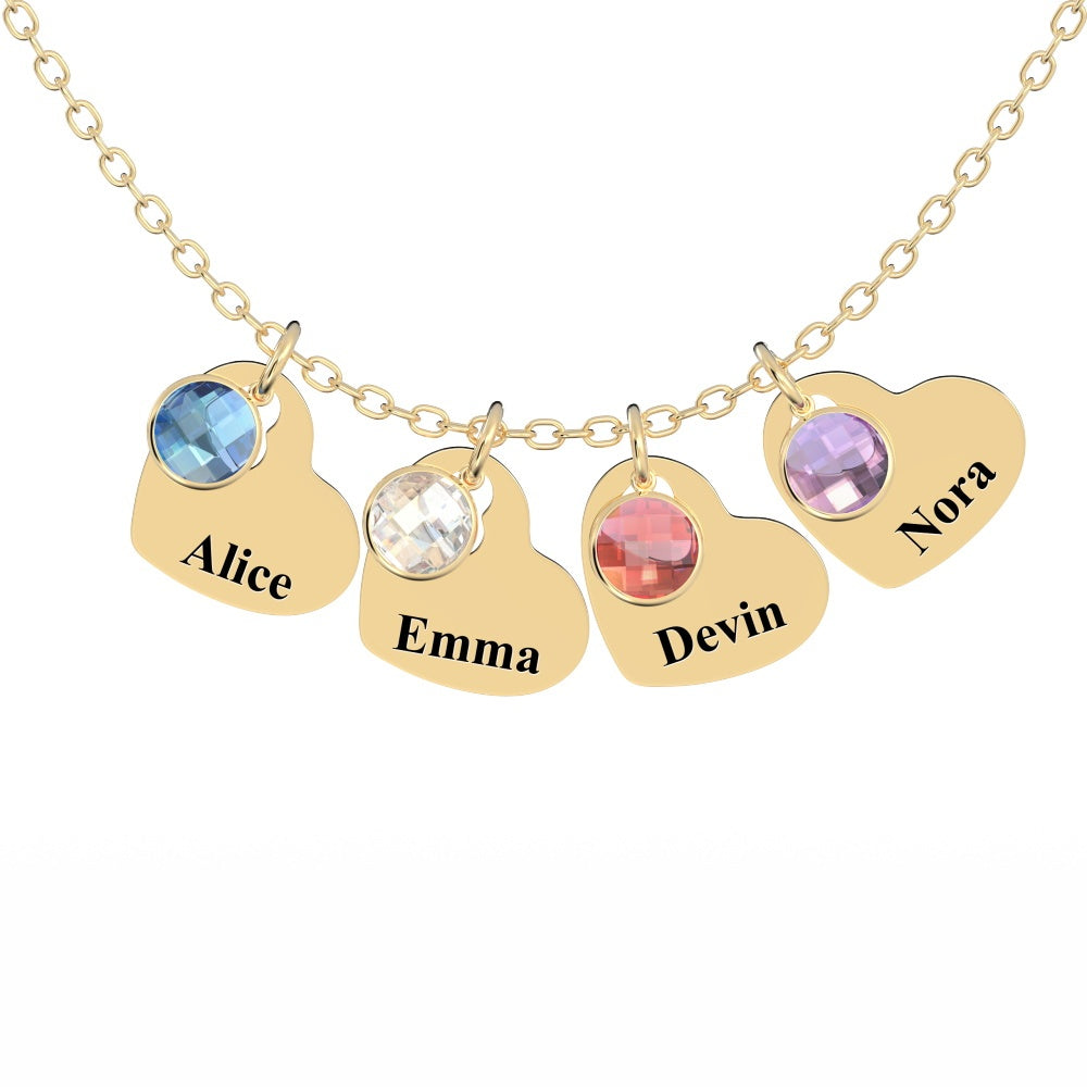 All Members - Personalized Family Heart Pendant Necklace with Birthstones