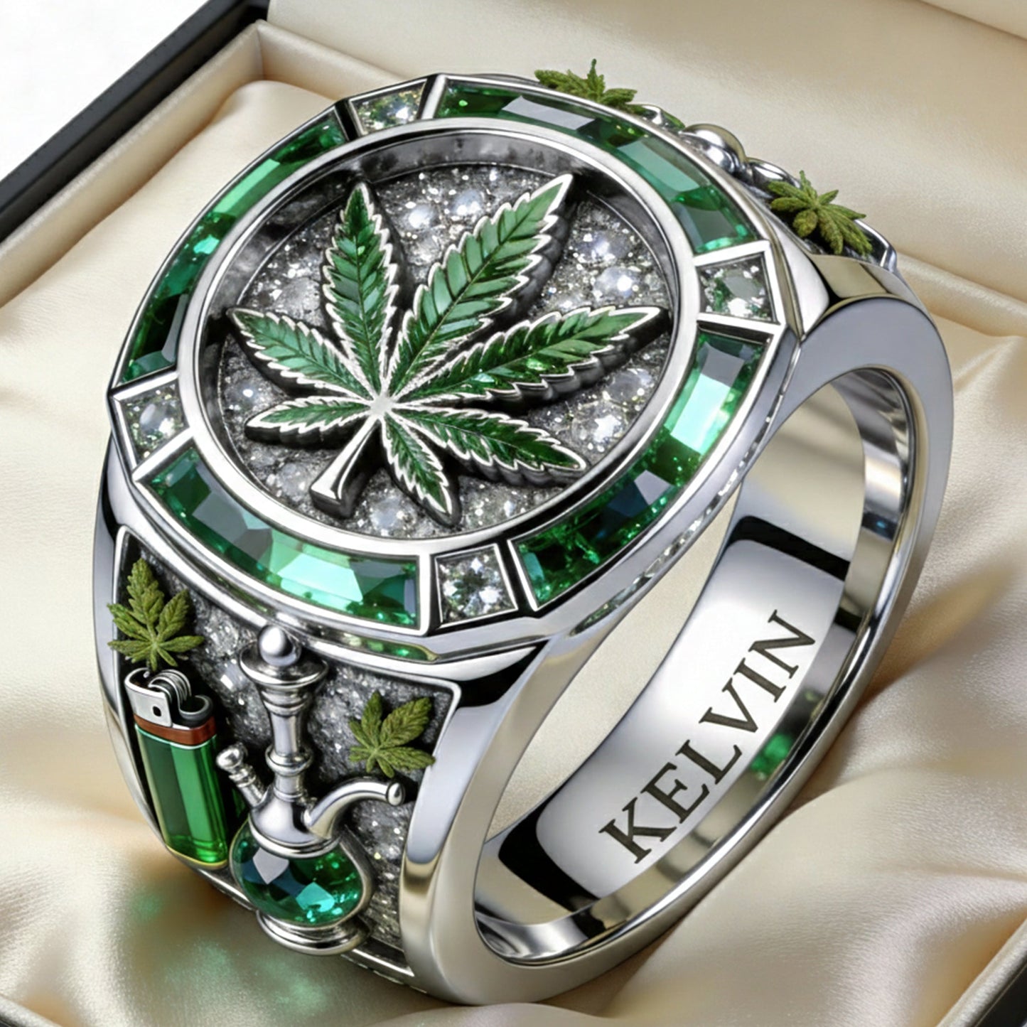 Green Magic Leaf - Personalized Weed Signet Ring
