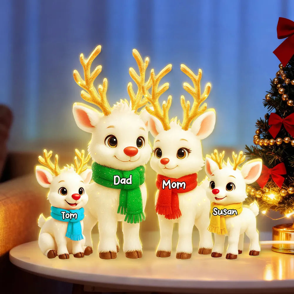 Festive Acrylic Light Box - Cute Reindeer Family, Twinkling Christmas Night, Creative Gift with Warm Glow for Family
