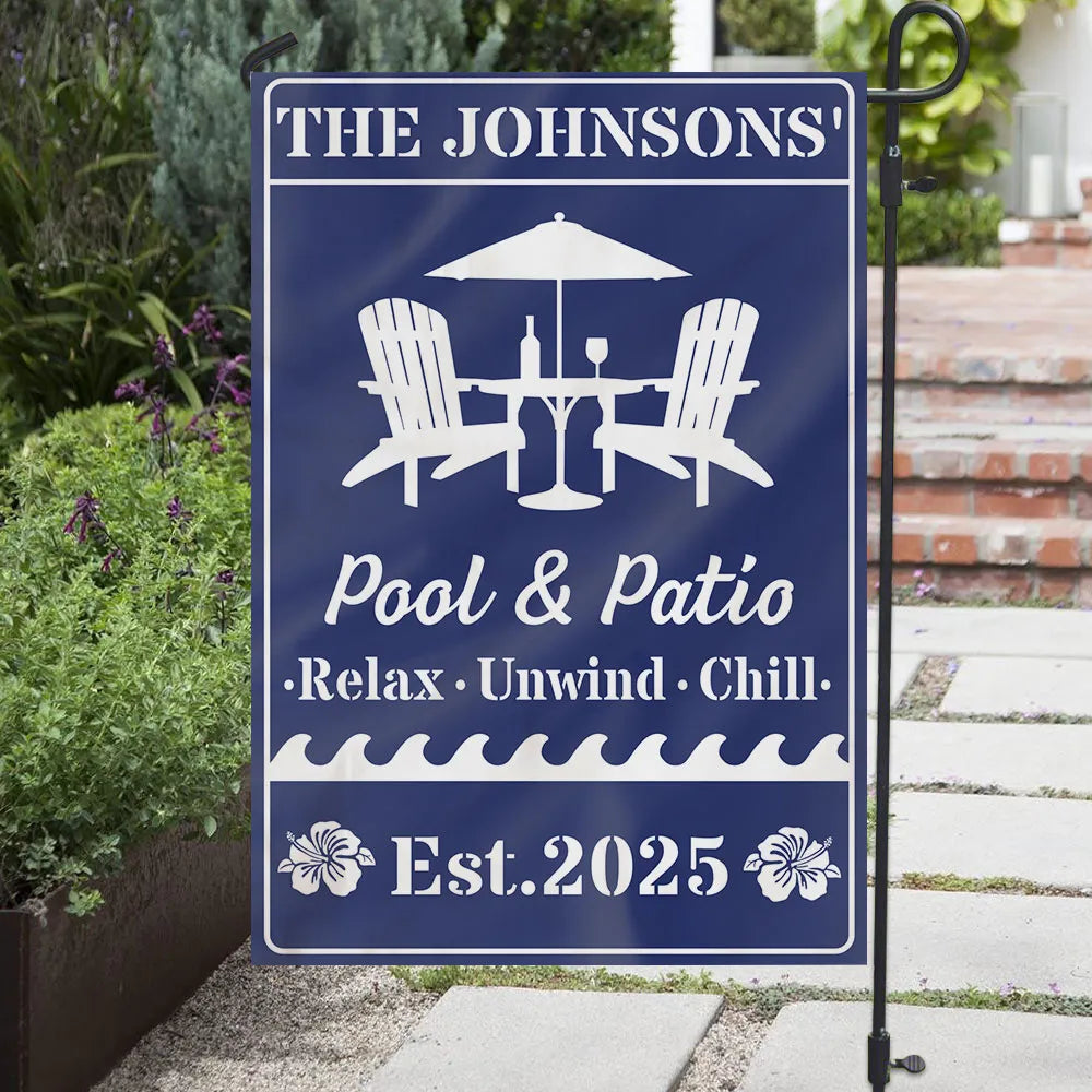 Personalized Backyard Oasis Garden Flag – Relax Unwind Chill Summer Gift for Family