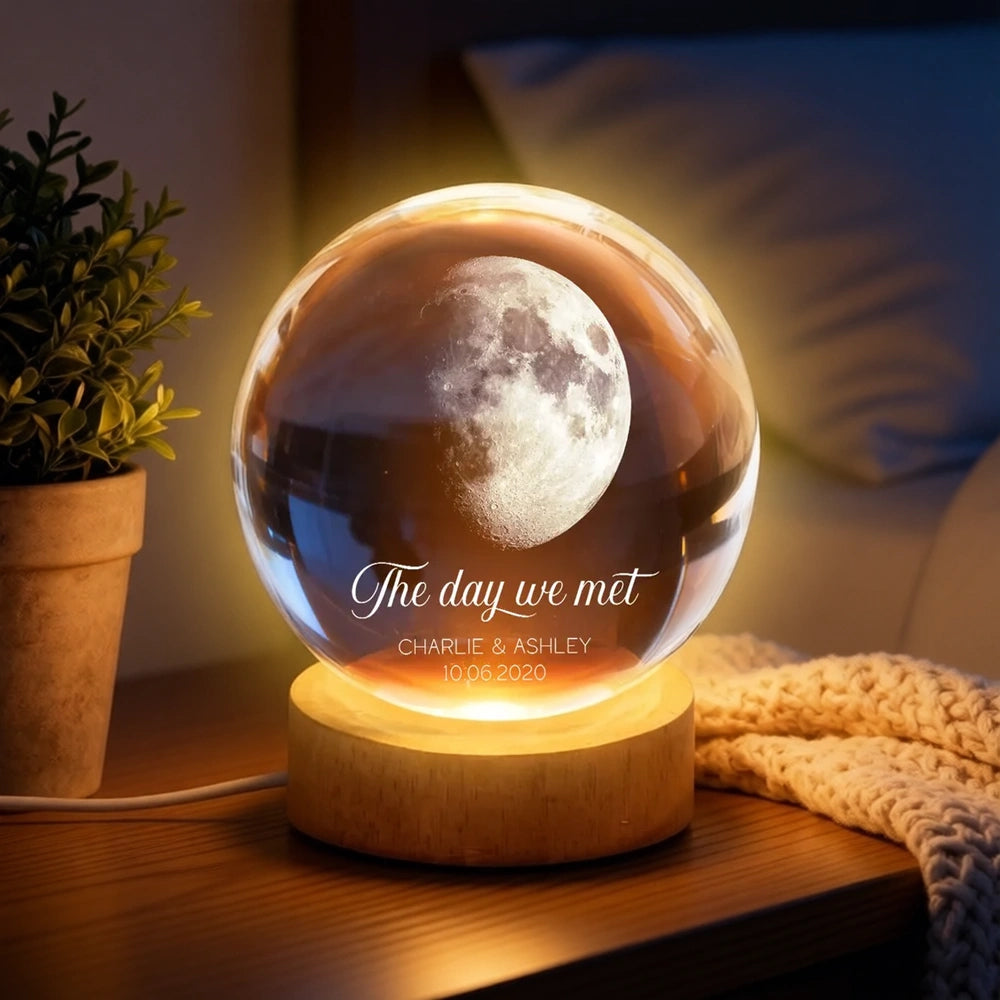 Globe Lamp Personalized The Day We Met Moon Light, Cozy Anniversary Keepsake, Unique Gift for Him or Her