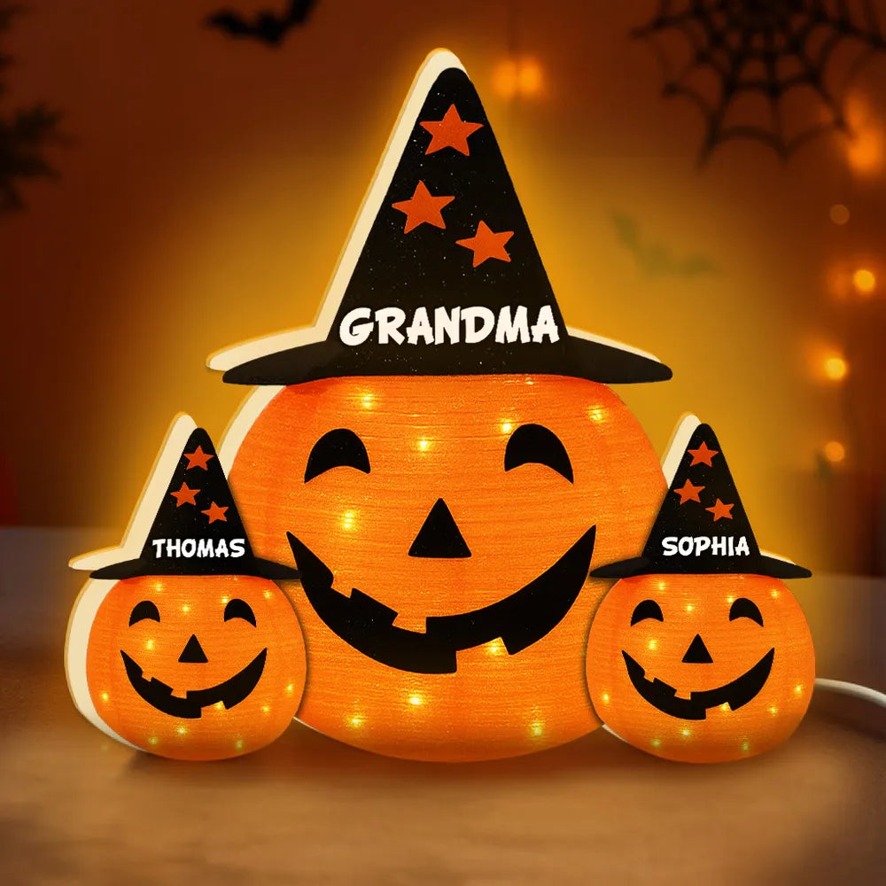 Custom Family Pumpkin Acrylic Light Box with “GRANDMA” – Bright Seasonal Lamp, Heartfelt Gift for Grandma and the Little Ones