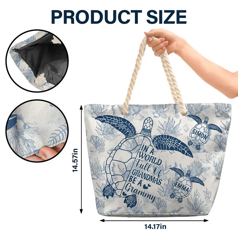 Sea Turtle Nana Rope Handle Canvas Bag - A Sweet Personalized Gift for Grandma That Feels Like a Beach Day