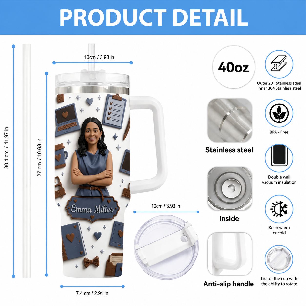 Any Photo Gift For Colleagues - Personalized Colleague Tumbler With Plush Charm