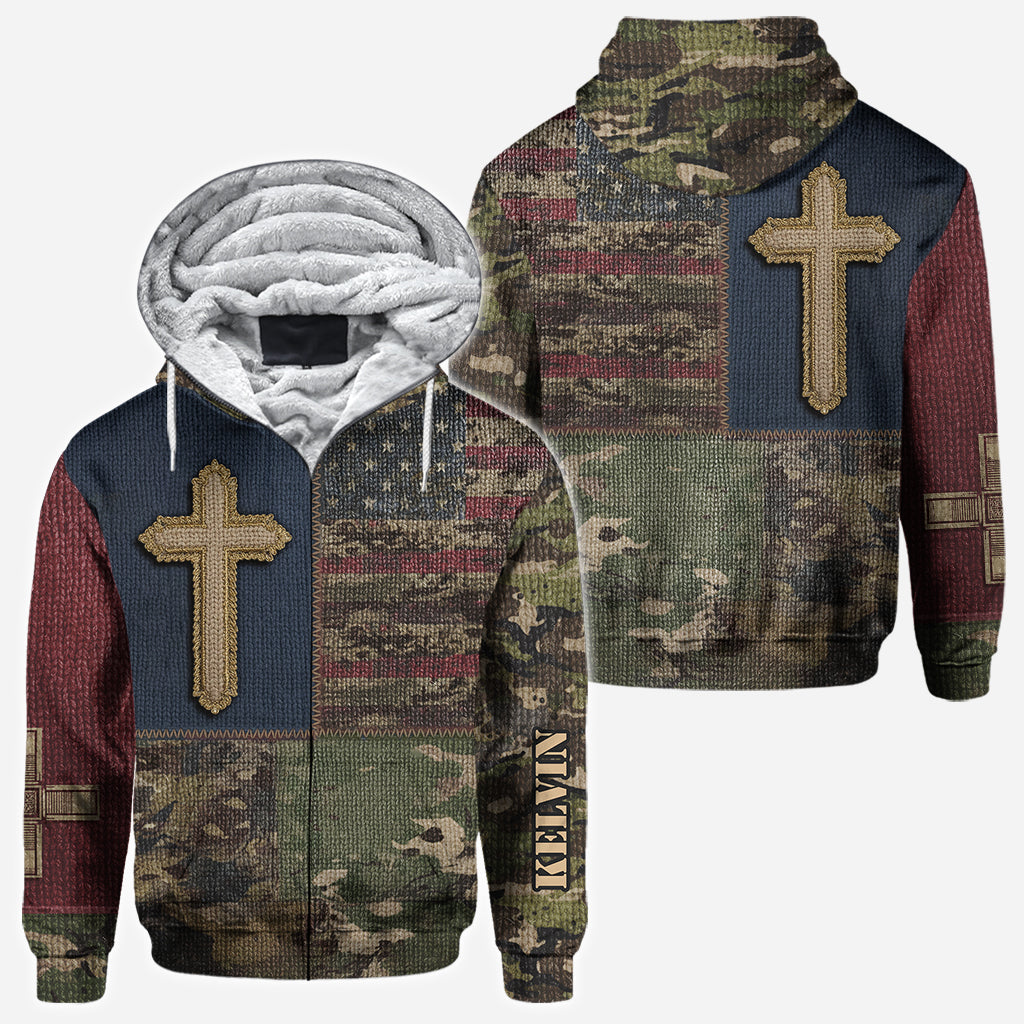 American Flag Cross Faith All Over Print Hoodie - Personalized Christian All Over Shirt