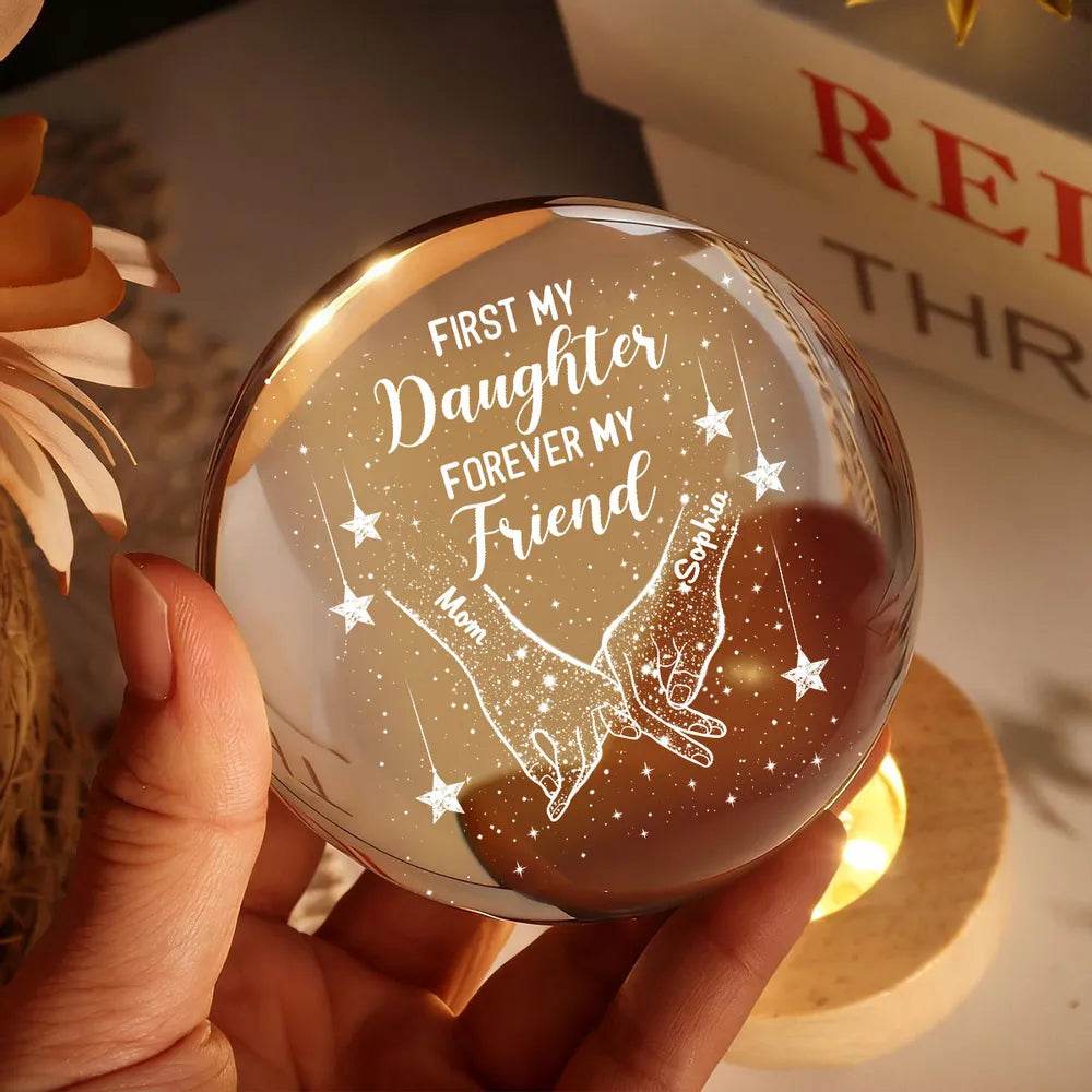 Personalized Globe Lamp Night Light with Holding Hands Design, 'First My Daughter Forever My Friend' Unique Gift for Daughter