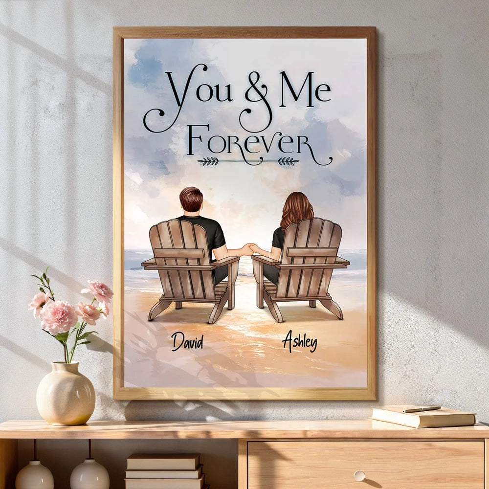 You & Me Forever Couple Poster, Personalized Beach Sunset Wall Decor, Sweet Romantic Gift for Couple