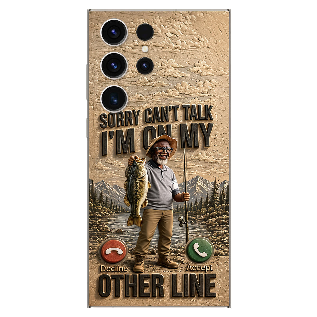I'm On My Other Line, Fishing Lover Gift - Personalized Fishing 3D Embossed Leather Phone Case