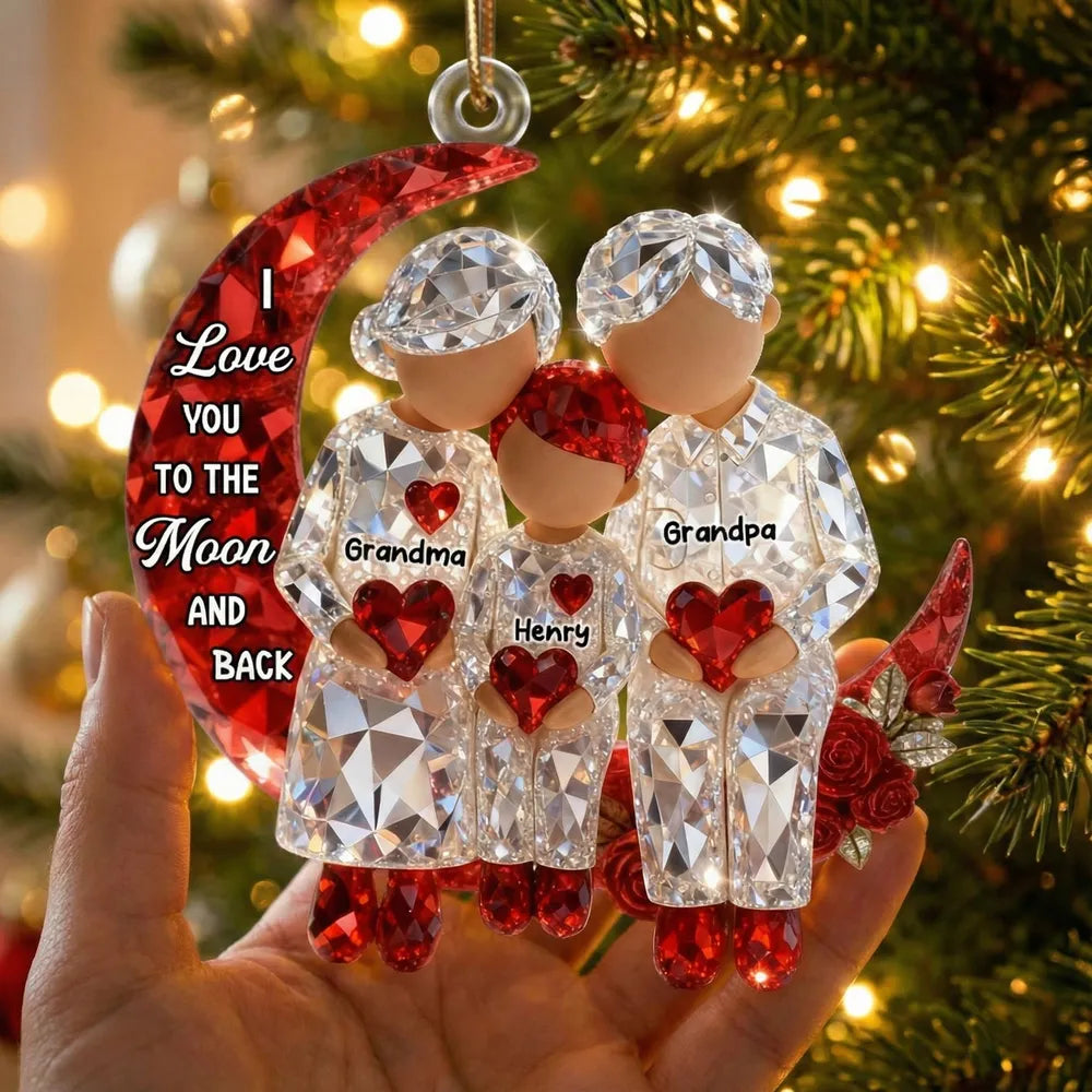Acrylic Ornament Personalized Grandma and Grandkid Moon Hug Scene I Love You to the Moon and Back Sweet Holiday Gift