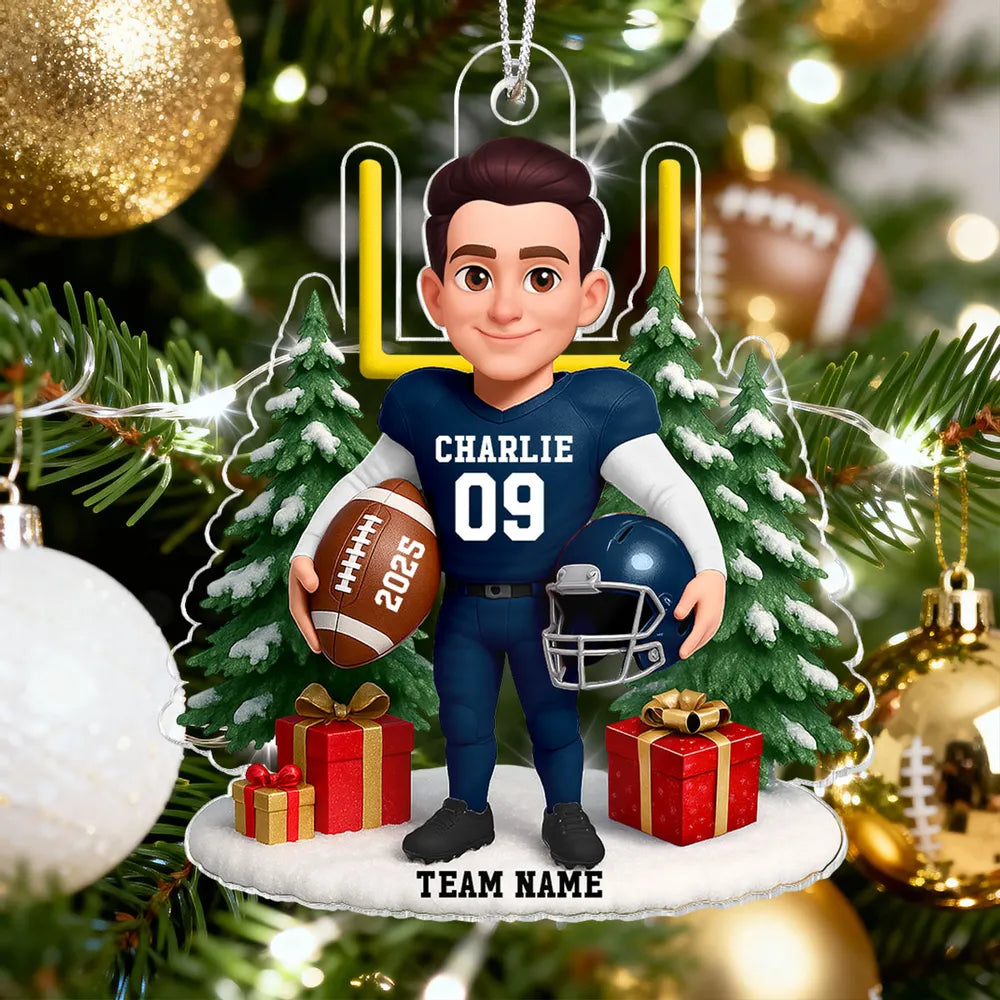 Acrylic Ornament Cute Football Player with Gifts & Trees, Festive Decor, Creative Gift for Kids and Football Lovers