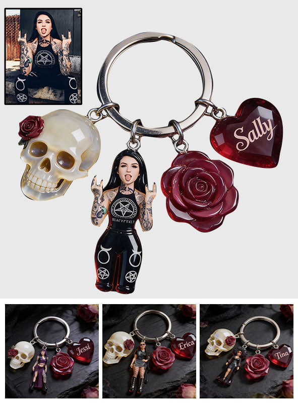 Custom Any Photo - Personalized Skull Premium Keychain With Charms