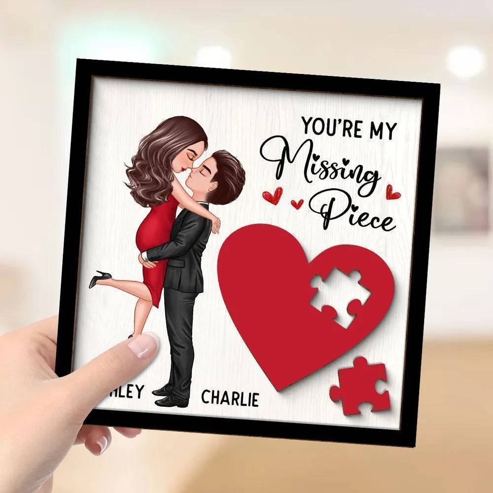 Personalized Couple's Red Heart Wooden Plaque - 2-Layer Missing Piece Design
