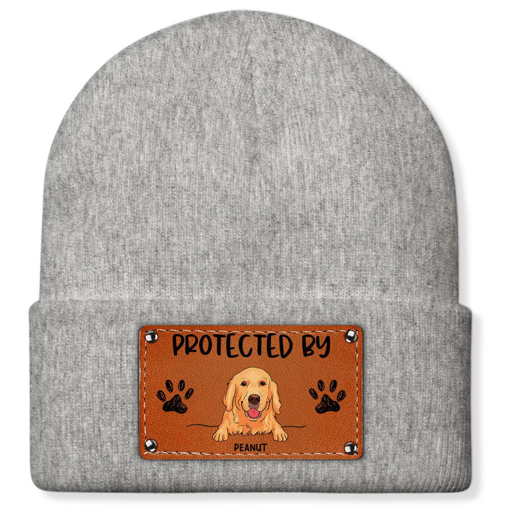 Custom Leather Patch Beanie Hat with Dog & Cat Design