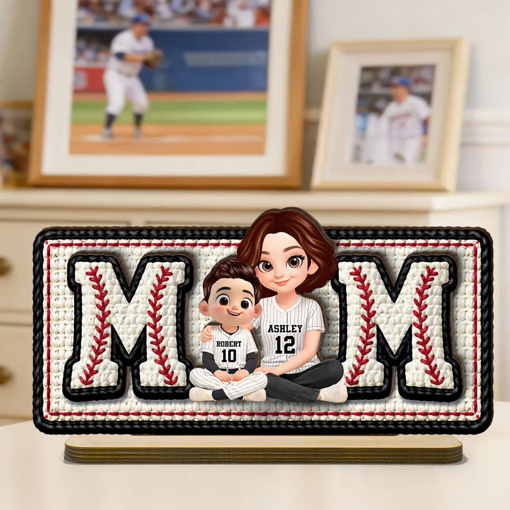 Personalized Baseball Mom 2-Layer Wooden Plaque, Custom Mom & Kids Jersey Design for Nursery or Living Room, Unique Gift for Mom