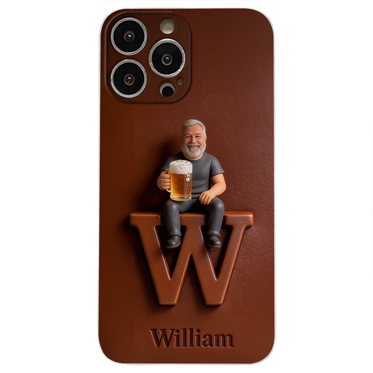 Custom Any Photo - Personalized Beer 3D Embossed Leather Phone Case