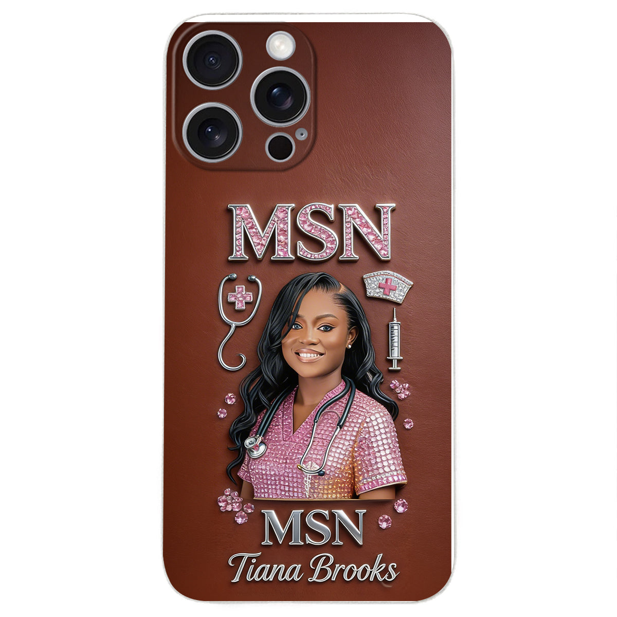 Any Title - Gifts For Nurse, Doctor - Personalized Nurse 3D Embossed Leather Phone Case