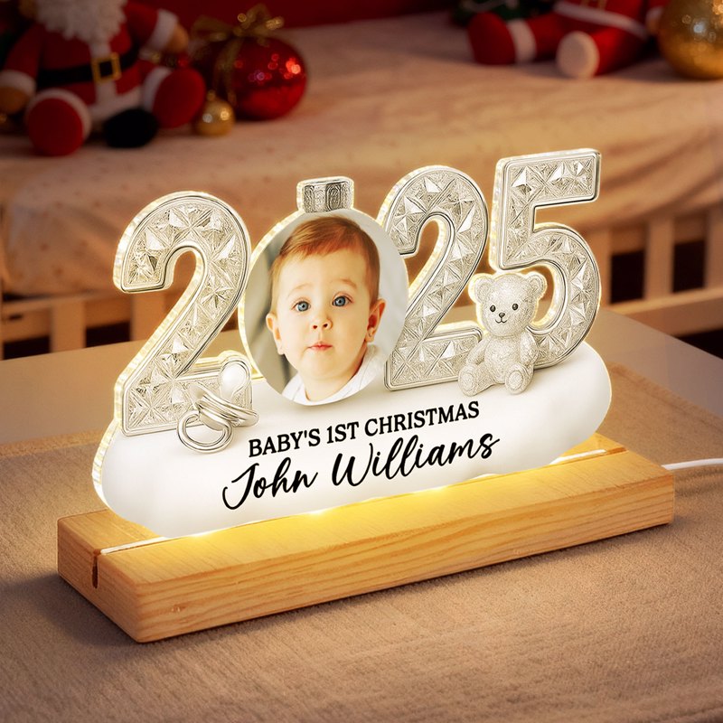 LED Light Plaque Baby Photo Night Light, Warm Glow for Christmas Nursery Decor, Cozy Keepsake, a Unique Gift for New Parents
