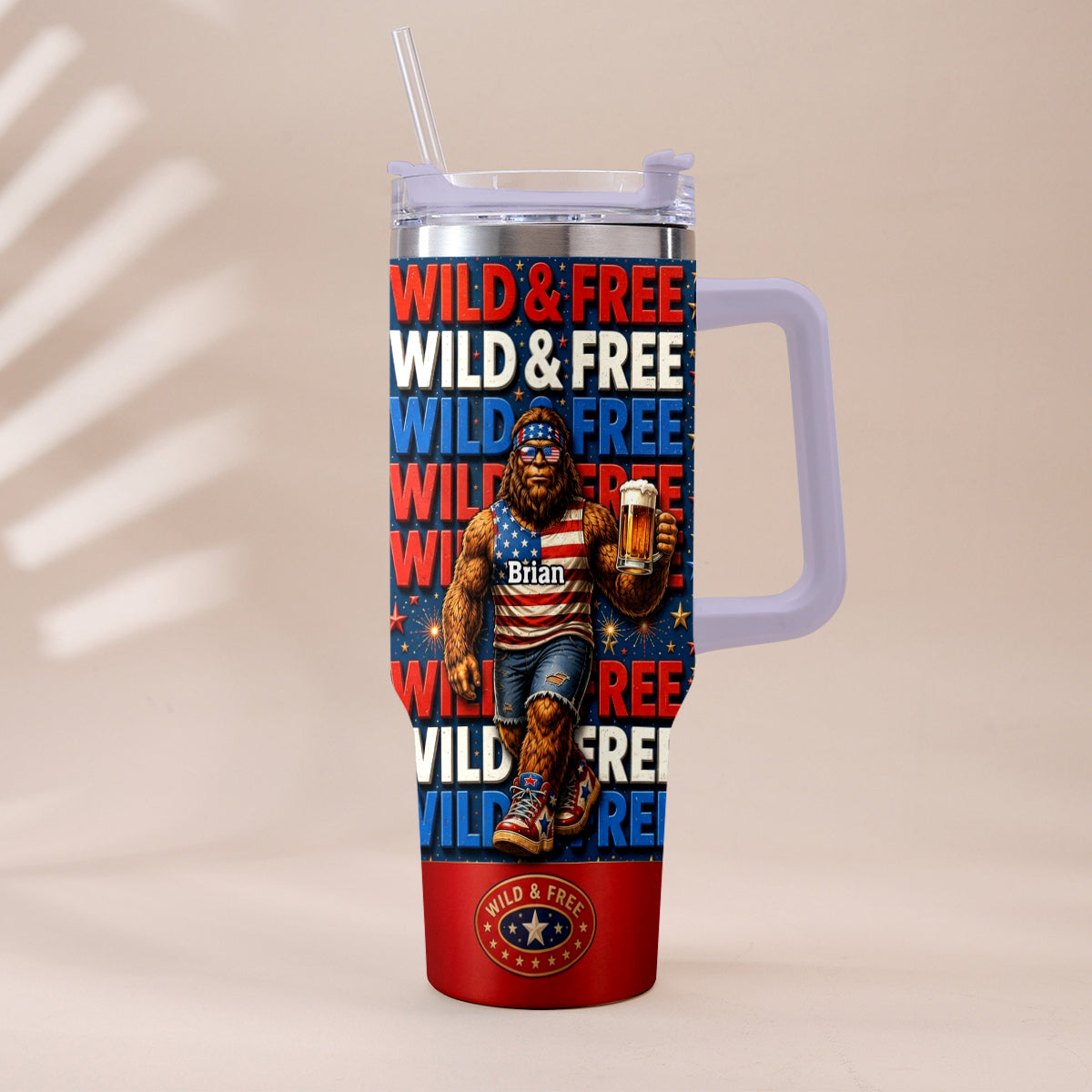4th of July, Bigfoot Independence Day - Personalized Bigfoot Tumbler With Handle
