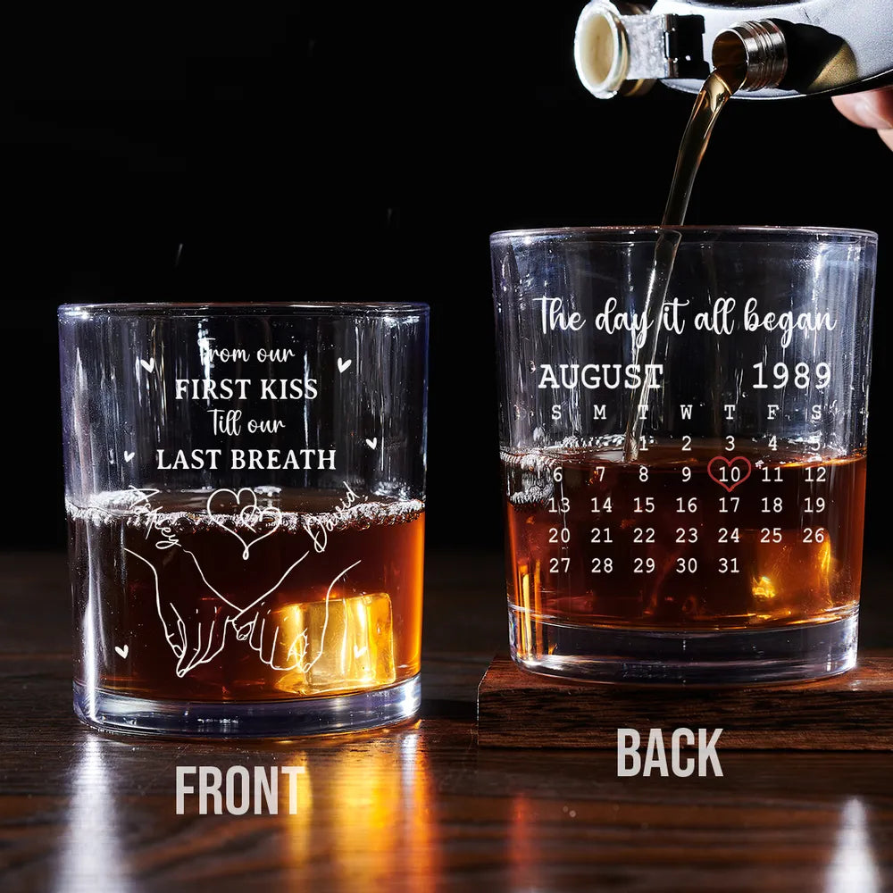 Personalized Whiskey Glass with Date Calendar – The Day It All Began Couple Gift for Romantic Anniversaries