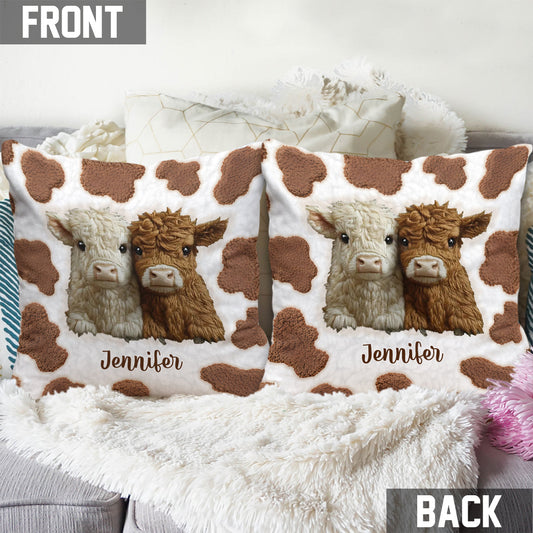 Adorable Highland Cows - Personalized Highland Cow Throw Pillow