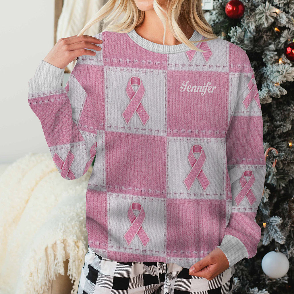 Breast Cancer Awareness Pink Ribbon - Personalized Breast Cancer Awareness Ugly Sweater
