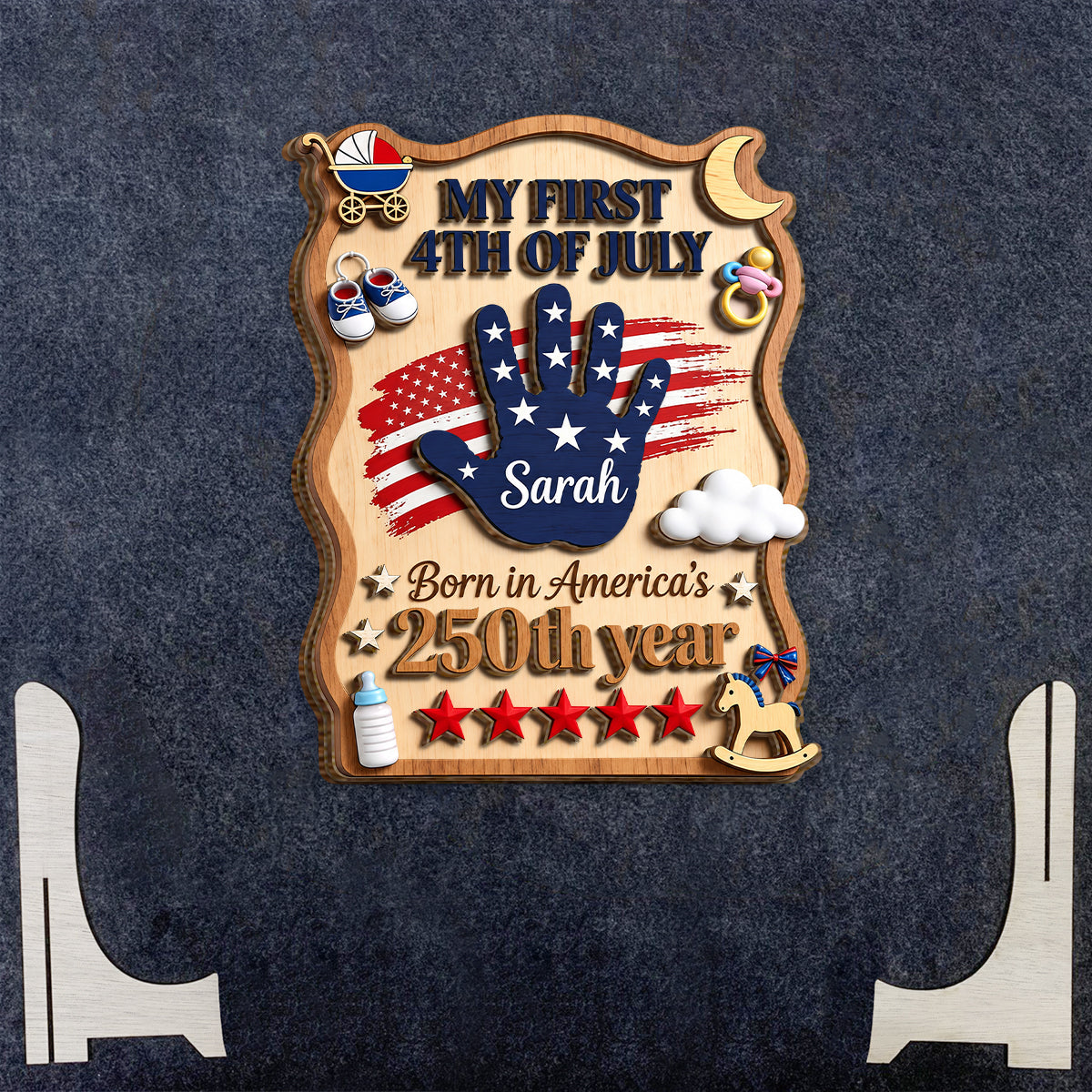 Born In America's 250th Year - Personalized Baby Shower 2 Layered Wood Sign / Wood Plaque