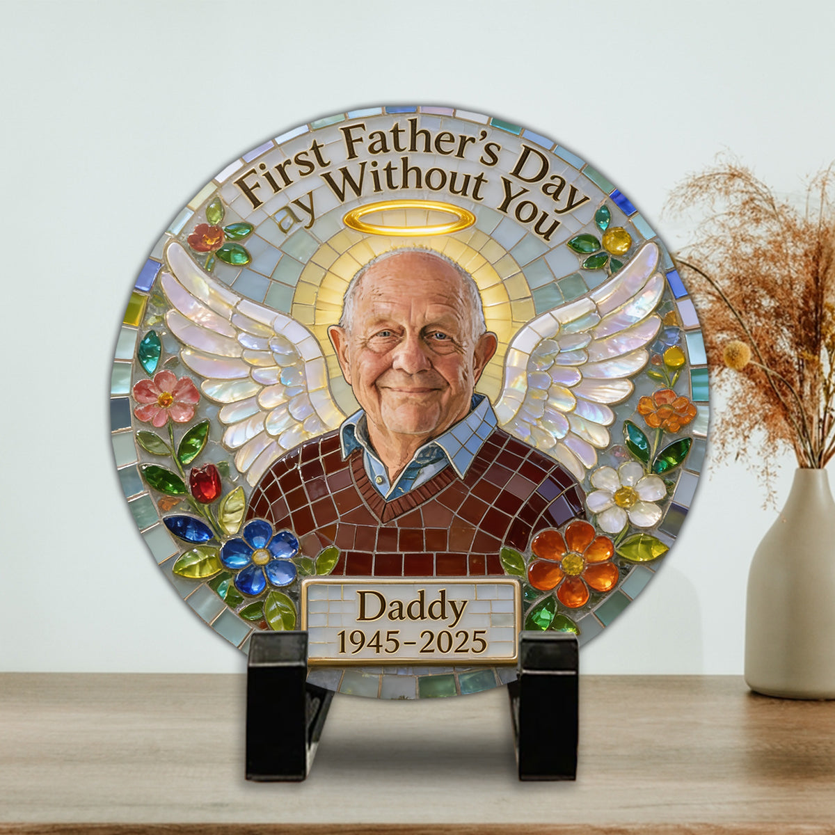First Father's day Without You - Personalized Memorial Round Shaped Stone