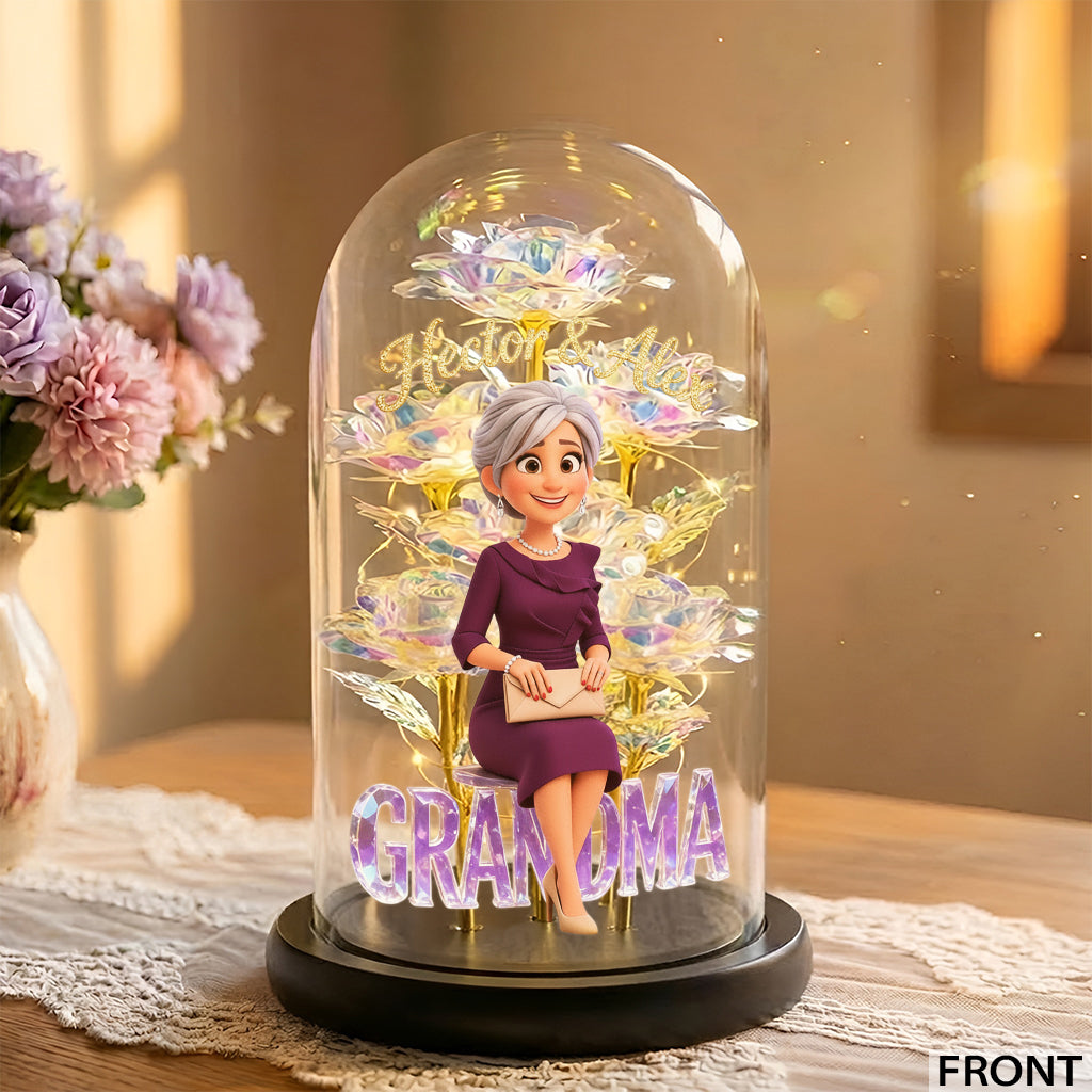 Custom Any Photo - Personalized Grandma Glowing Roses Glass Dome