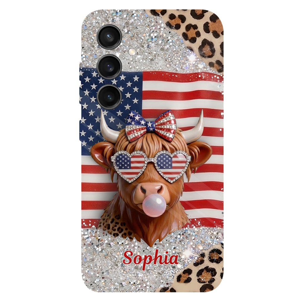 Highland Cow Patriotic - Personalized Highland Cow Full Print Phone Case & Phone Grip