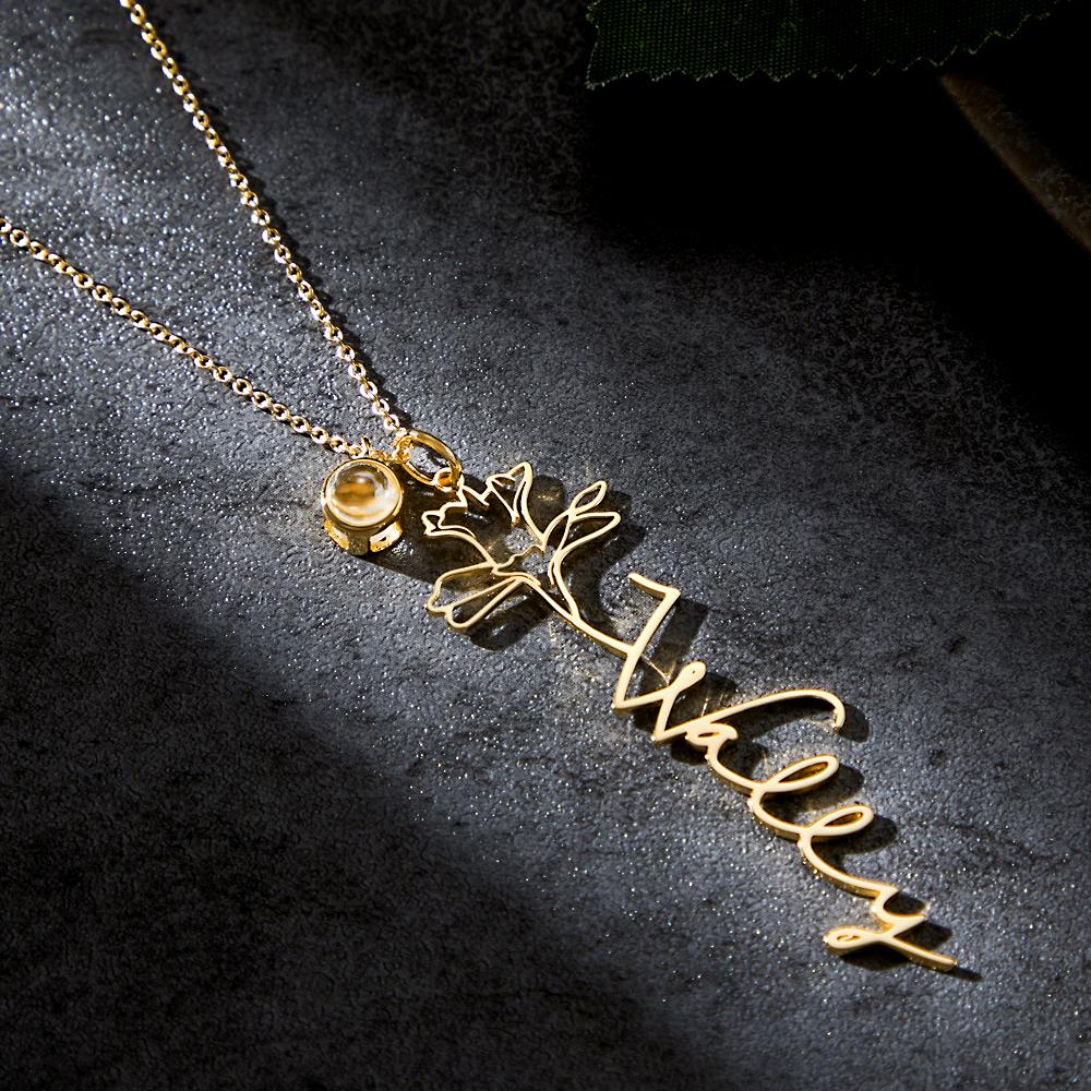 Birth Flower Photo Projection Charm - gift for anyone, who lost a loved one - Personalized Birth Flower Photo Projection Charm
