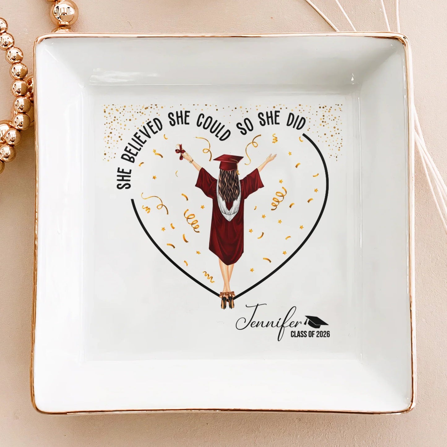 Personalized Graduation Jewelry Dish, She Believed She Could So She Did Vanity Decor, Unique Gift for Her