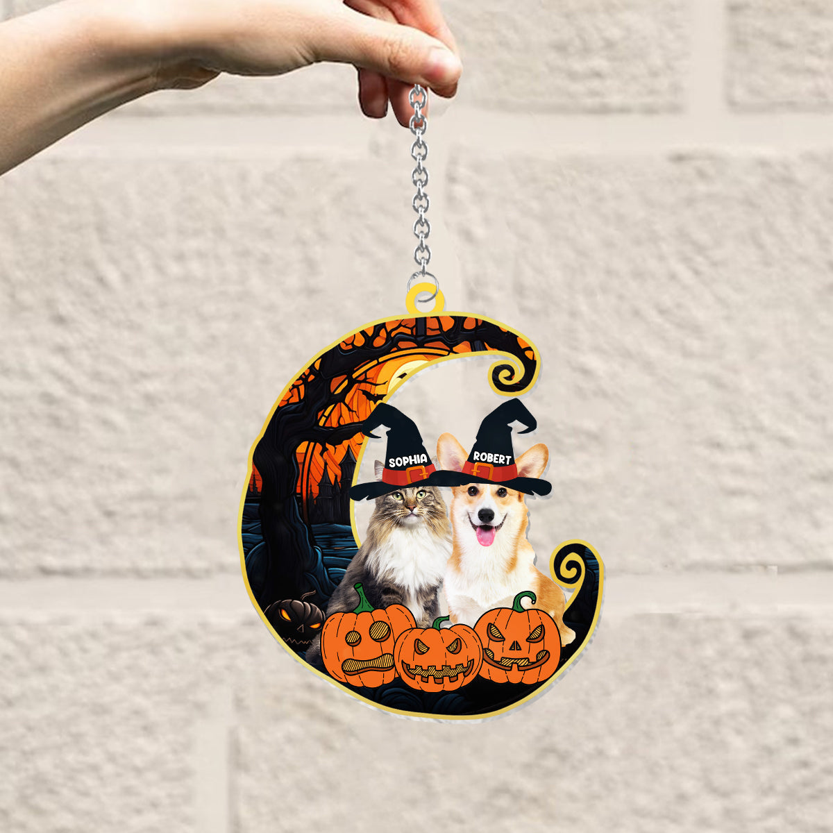 Cute Halloween Pets - Personalized Dog Window Hanging Suncatcher Ornament