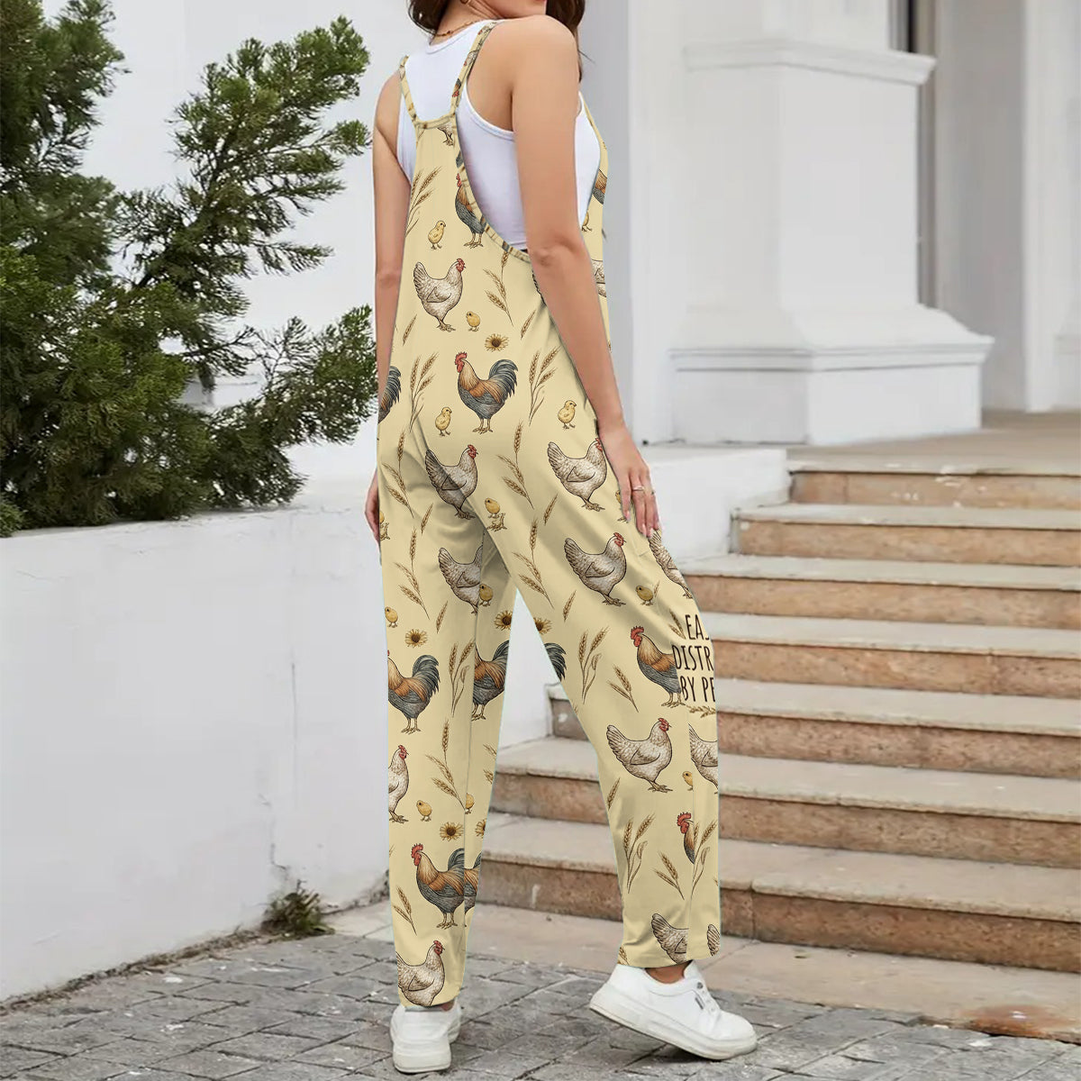 Easily Distracted By Peckers, Farmers Gift - Personalized Chicken Loose-Fit Overalls/ Rompers