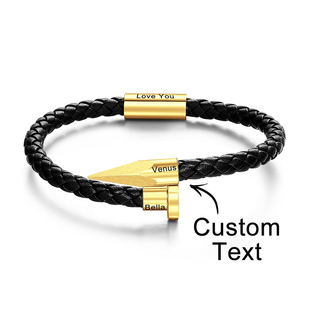 Any Name - Personalized Couple Engraved Leather Nail Bracelet