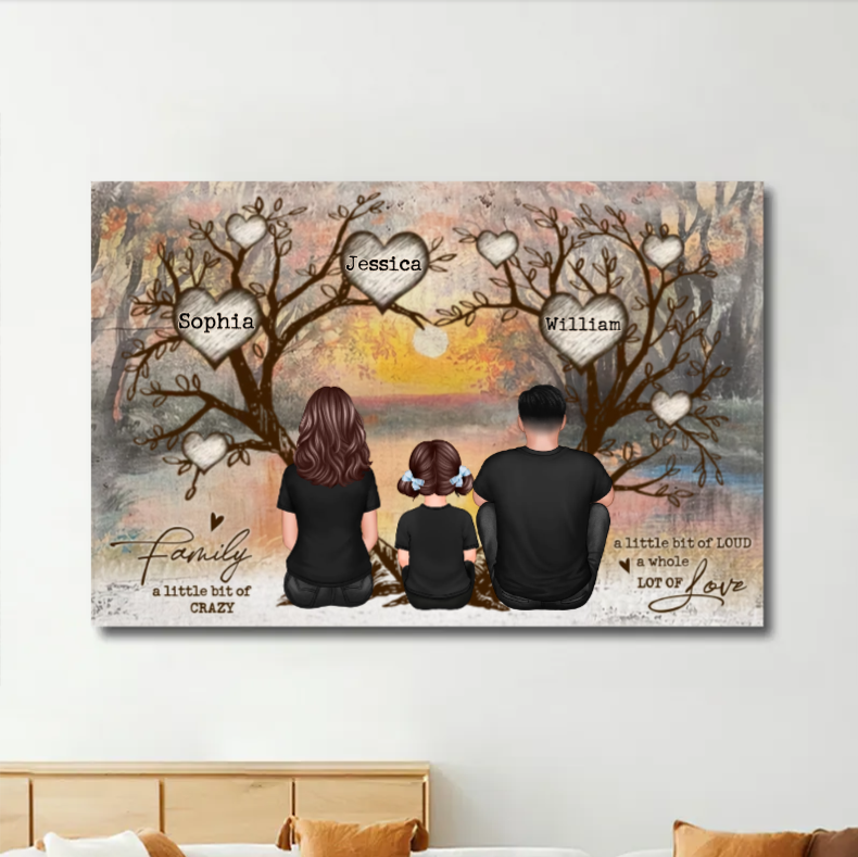 Family Heart Tree Sitting Personalized Poster or Keychain or Ornament or Plaque or Ornament, Home Decoration, Gift For Family