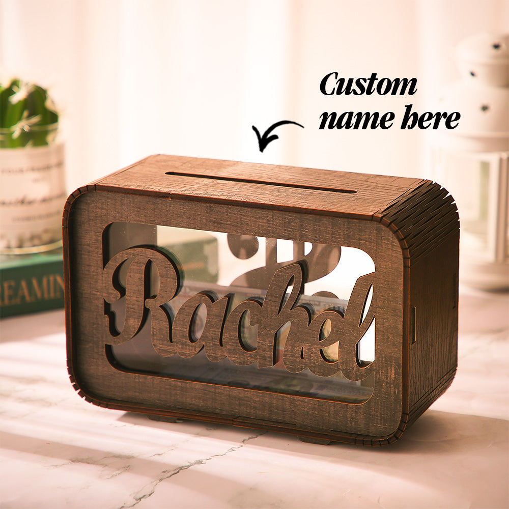 Personalized Name Rectangular Wooden Piggy Bank