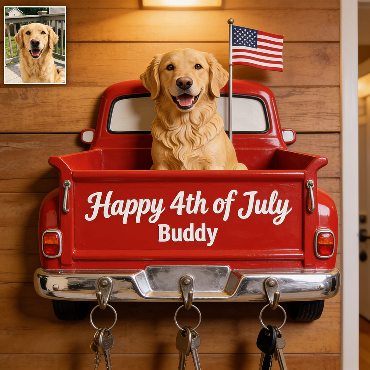 Happy 4th Of July Personalized Dog Key Holder - Personalized Dog Custom Shaped Hanging Rack