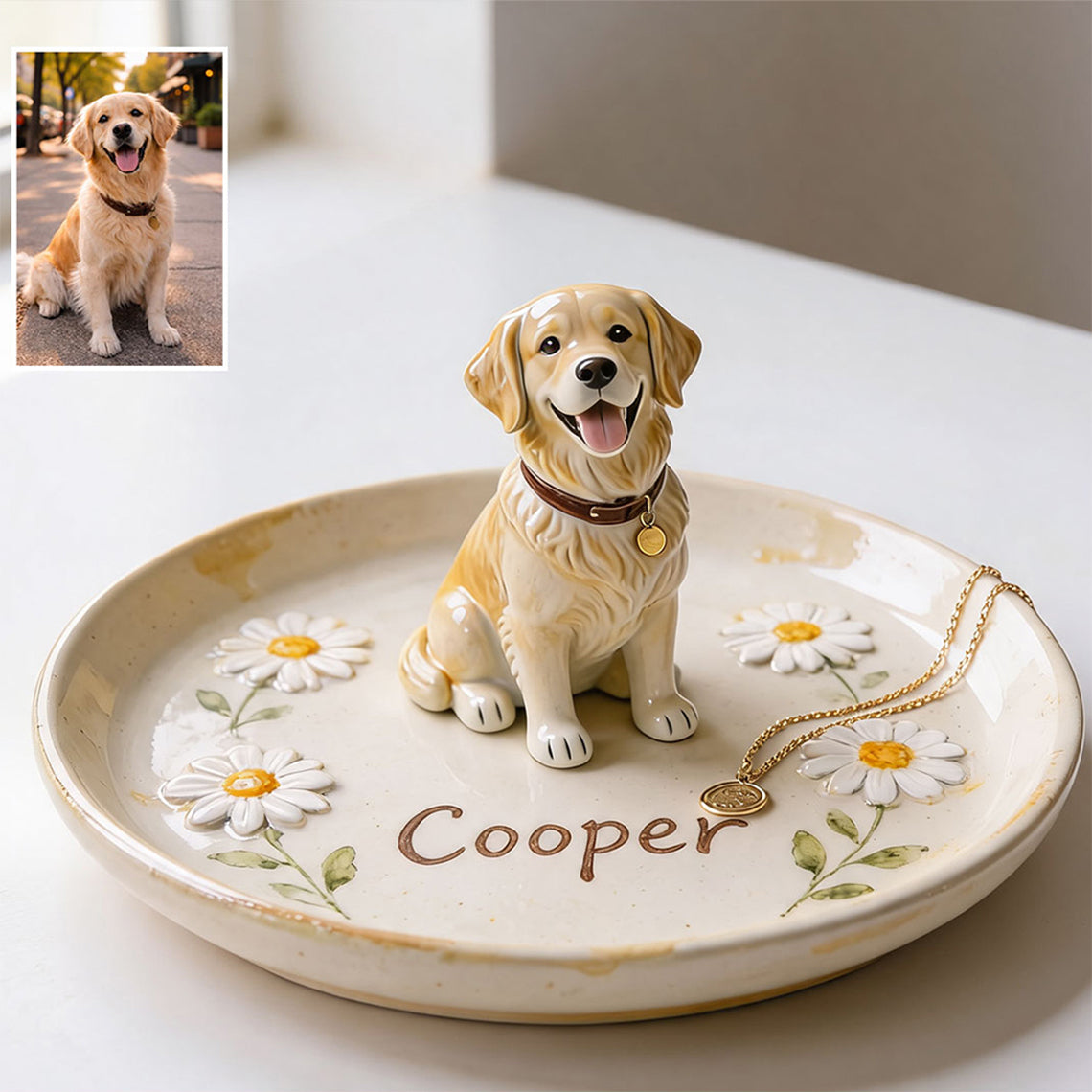 Daisy Garden - Personalized Dog Tray & Plaque Set