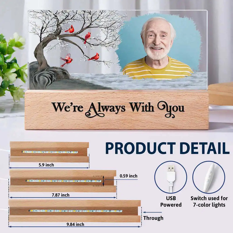 Personalized Block LED Light Plaque Memorial Photo Night Light With 'I'm Always With You' Cozy Glow Unique Sympathy Gift