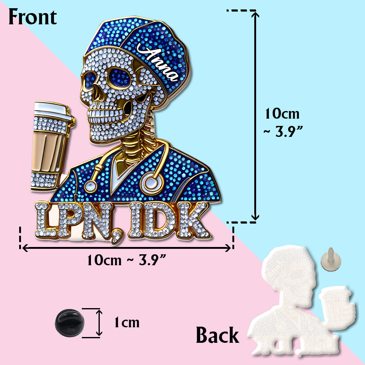 Funny Registered Nurse Skull - Personalized Nurse Pin