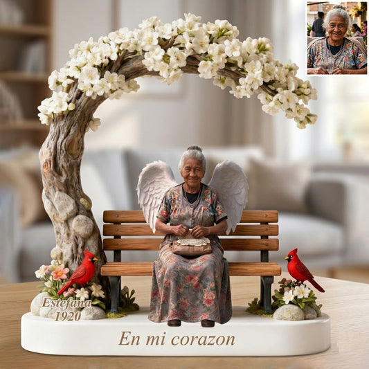 Custom Memorial Latin Grandma Bench Figurine - Personalized Funeral Remembrance Diorama Statue, Sympathy Loss of Grandma Wife Angel Family Keepsake