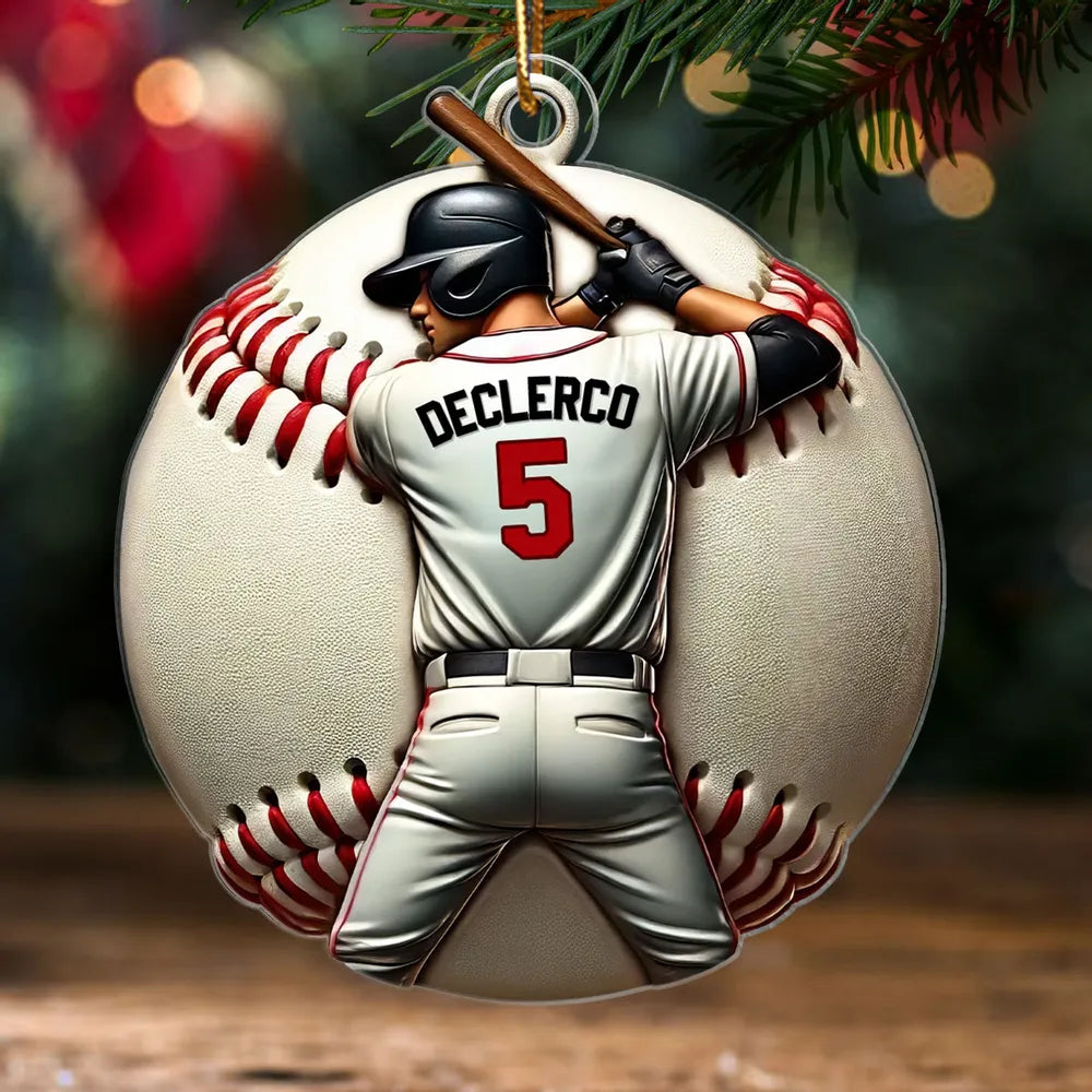 Personalized Baseball Ornament with jersey number design, collectible tree decoration and perfect gift for the athlete in your life