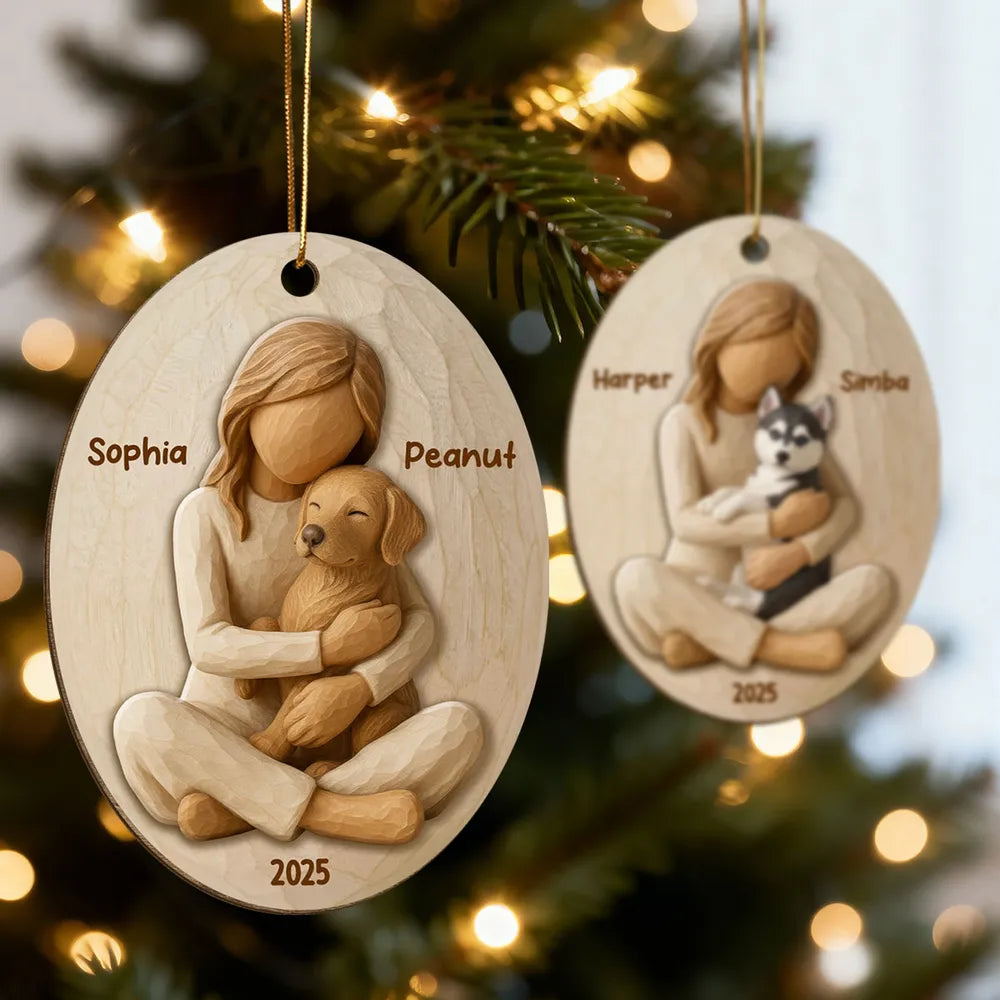 Custom Dog Breed & Name Ornament, Cozy Pet Lover Christmas Keepsake, Engraved Wooden Gift for Her and Their Fur Baby