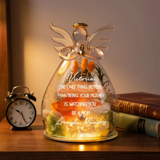 LED Floral Angel Figurine Personalized for a Daughter, Heartwarming Mom Pride Gift, Soft Light Home Accent She'll Treasure