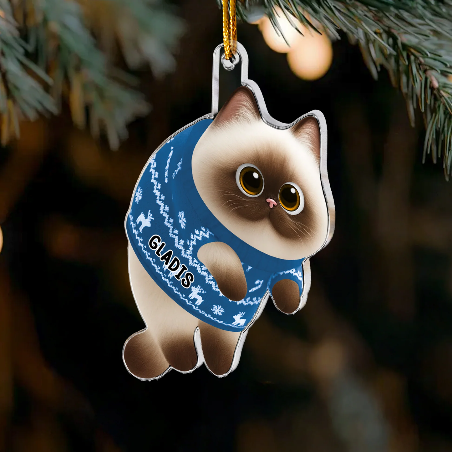Acrylic Ornament - Cute Cat in Holiday Sweater, Customizable Tree Decor, a Unique Gift for Cat Lovers