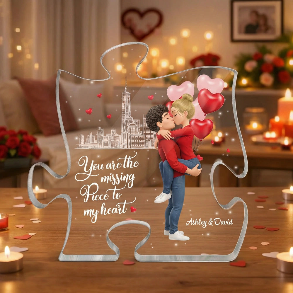 Puzzle Acrylic Block Plaque, You Are The Missing Piece To My Heart, Romantic Kissing Couple Keepsake Gift For Couple