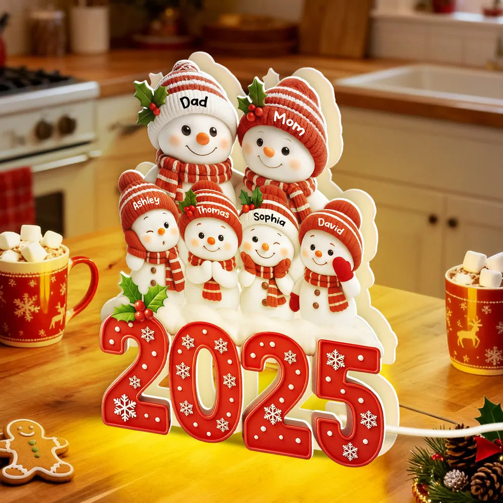 Acrylic Light Box with Festive Snowman Family, Soft Light for Mantel or Bedroom, Heartwarming Holiday Keepsake & Creative Gift