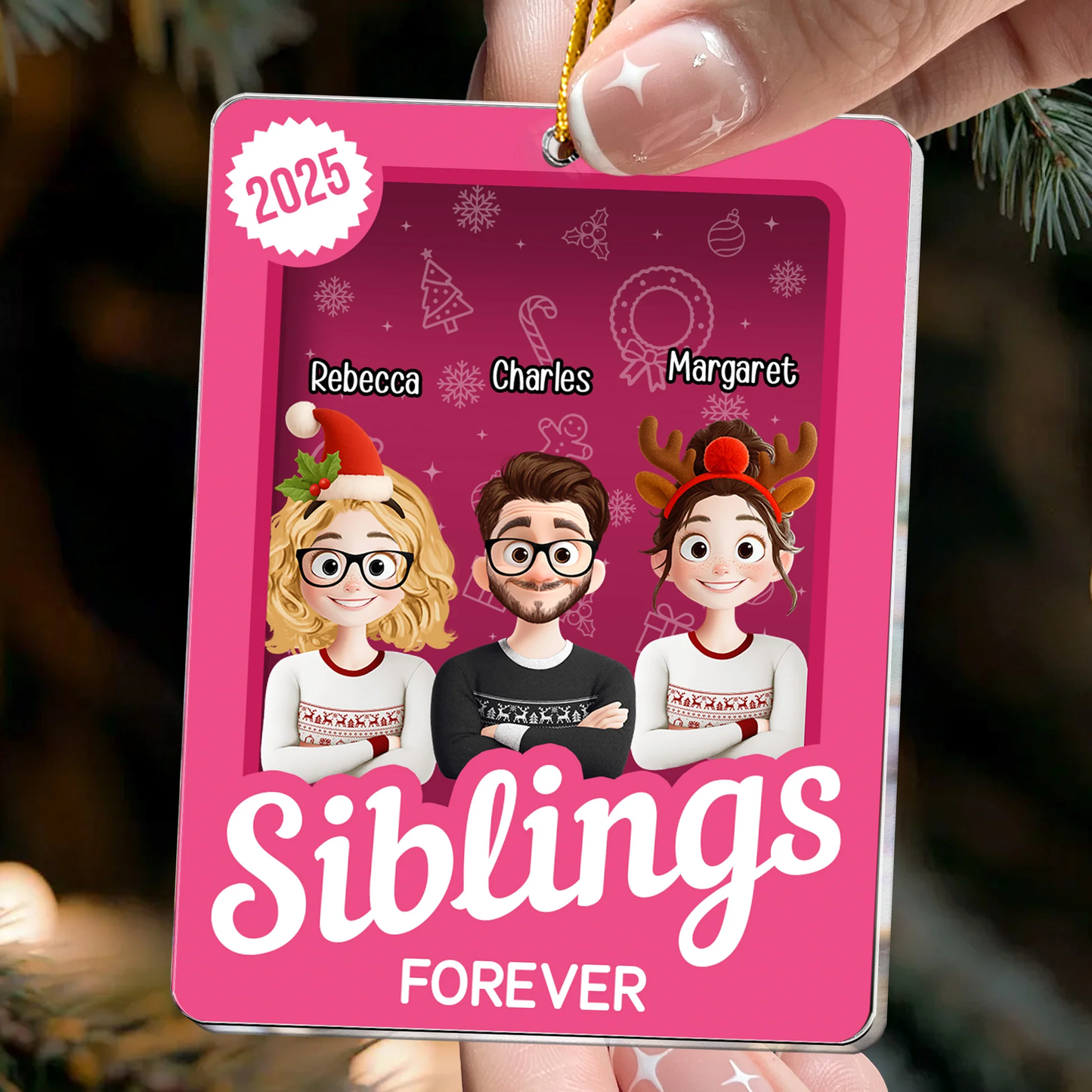 Siblings Forever Acrylic Ornament, Festive Cartoon Design, Christmas Tree Decor, Heartwarming Unique Gift for Brother & Sister